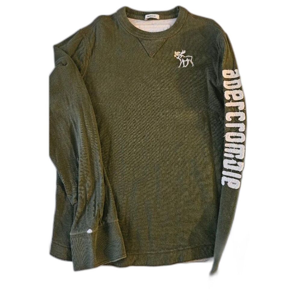 Boys Youth Medium Abercrombie Army Green Long Sleeve Muscle Shirt